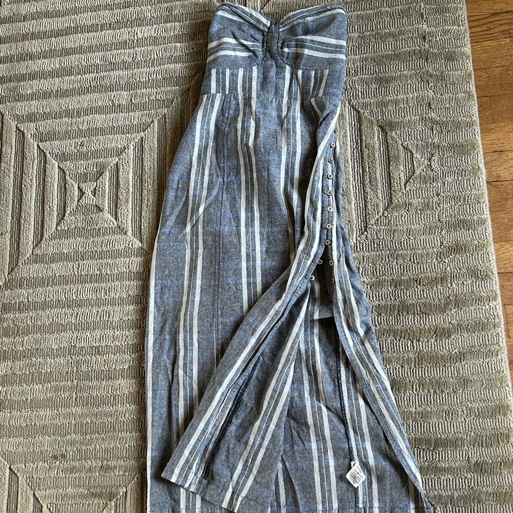 Free People Strapless Blue and White Dress